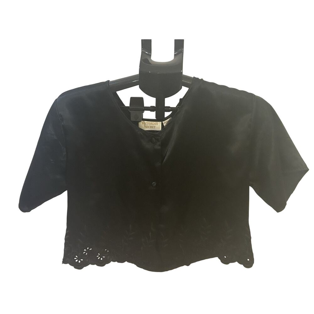 Vintage Victoria's Secret Silky Black Button- Up Crop Top size S